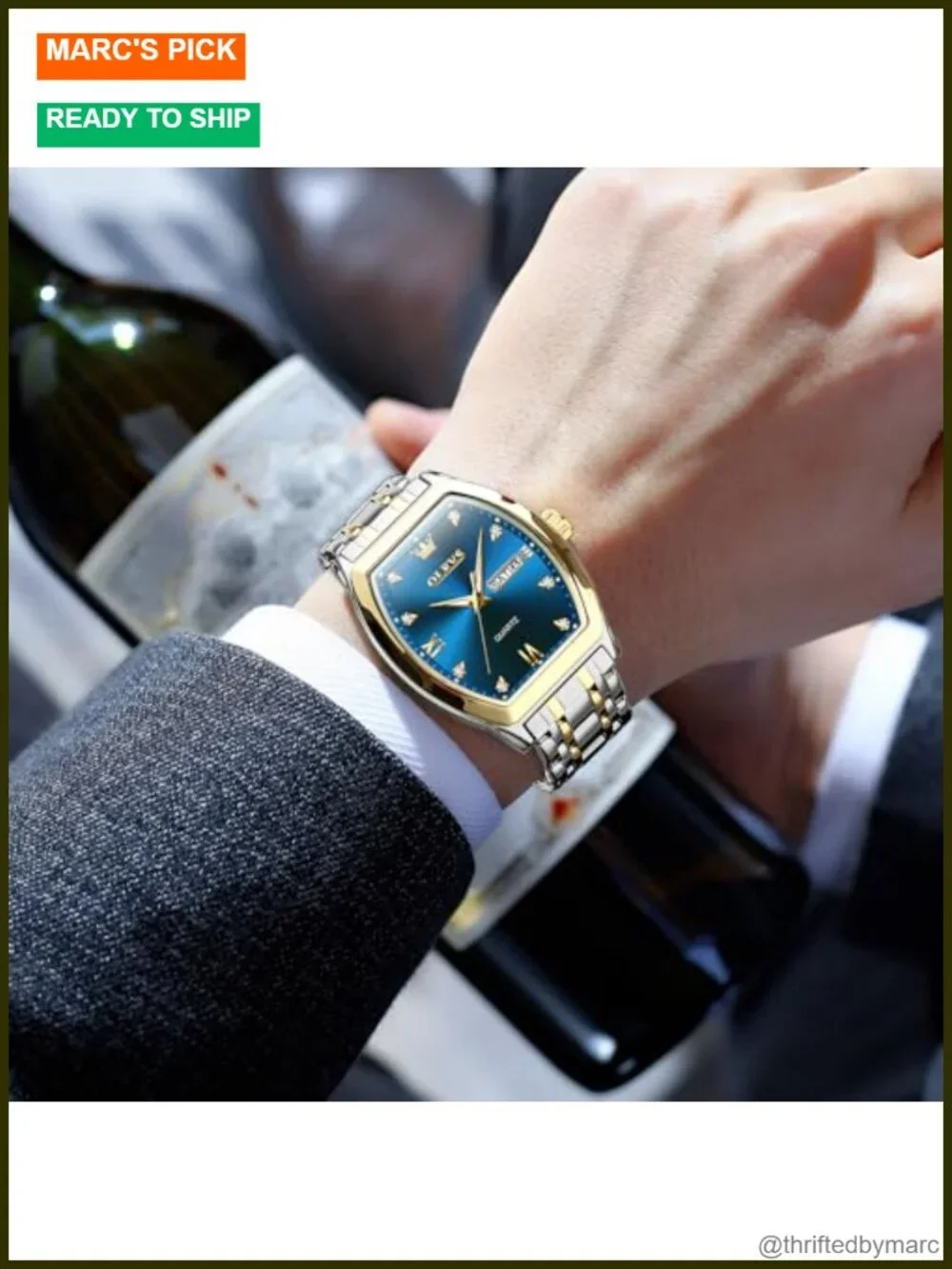 Men's Square Dress Watch Stainless Steel Quartz Luminous Date Business Casual